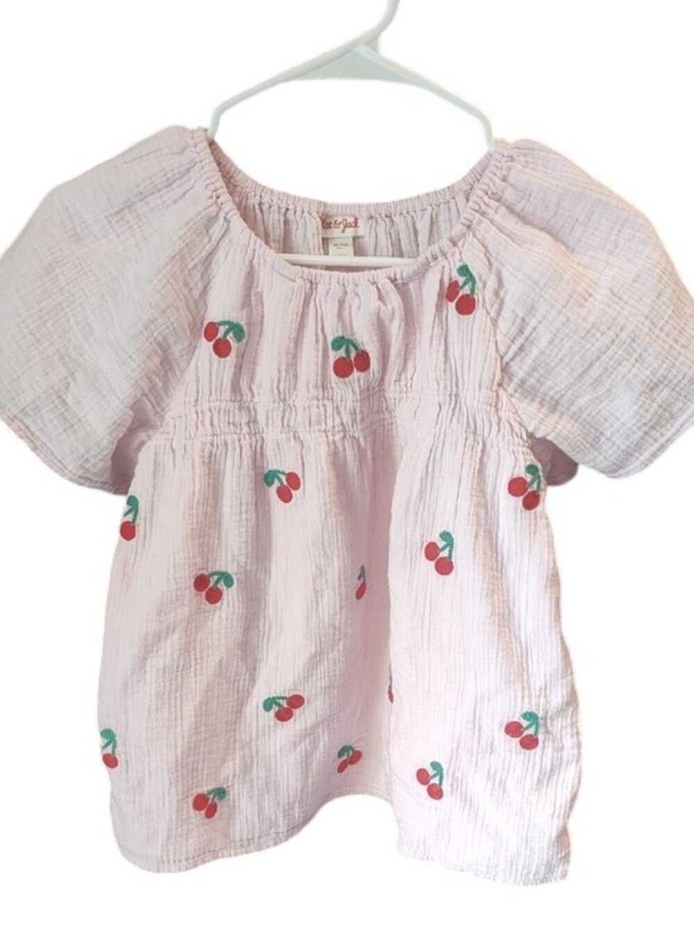 Cat & Jack | Girls' Pink Cherry Embroidered Peasant Top | 13 PTP